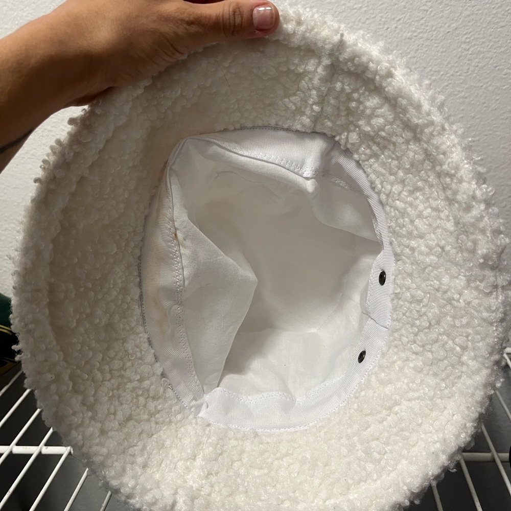 Cozy White fuzzy Bucket Hat - Picture 3 of 3